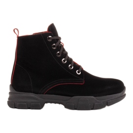 Marco Shoes Stivali da donna in pelle nera con bordi rossi nero