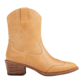 Marco Shoes Stivali da cowboy realizzati in pelle lucidata a mano senza isolamento giallo