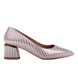 Marco Shoes Décolleté a righe bianche e argento con tacco oro bianca d'argento