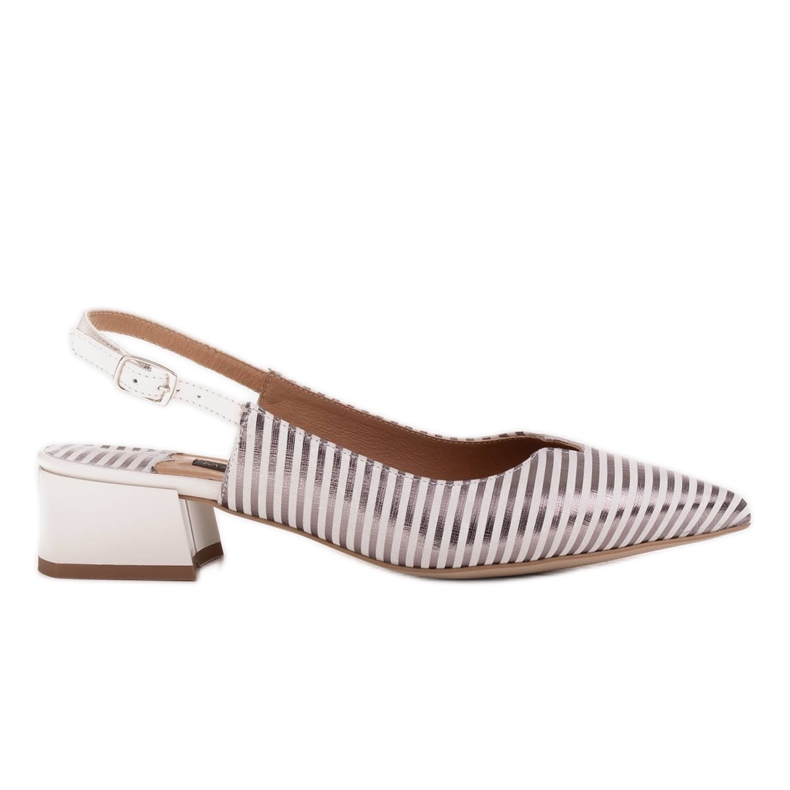 Marco Shoes Décolleté scollate con tacco aperto e righe metalliche bianca d'argento