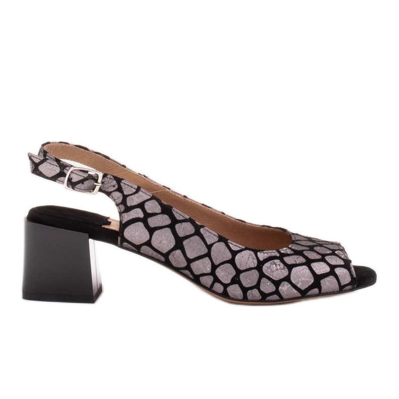Marco Shoes Sandali da donna comodi con pelle interessante nero d'argento