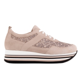 Marco Shoes Sneakers su suola spessa con rete traspirante beige