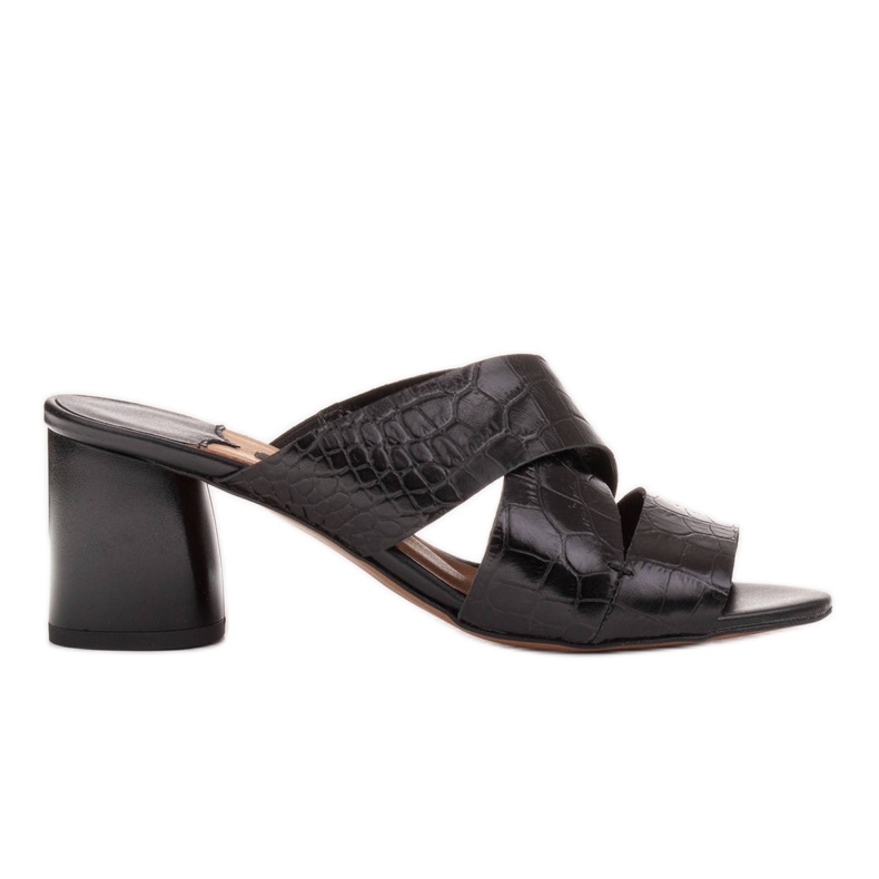 Marco Shoes Pantofole da donna in pelle realizzate in pelle con strisce tagliate nero
