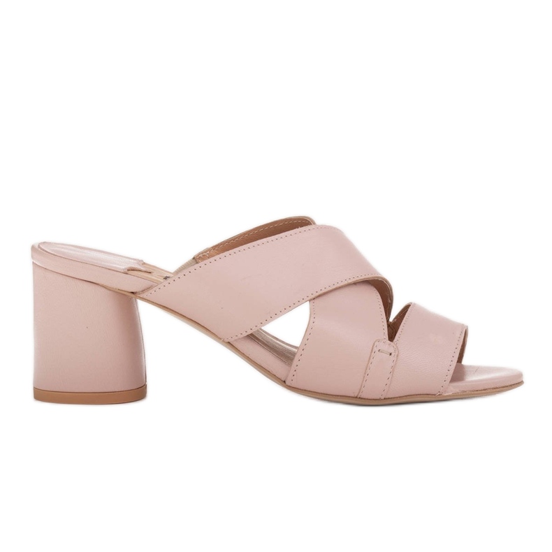 Marco Shoes Pantofole da donna in pelle realizzate in pelle con strisce tagliate beige