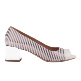 Marco Shoes Décolleté da donna a righe metalliche con apertura frontale bianca d'argento