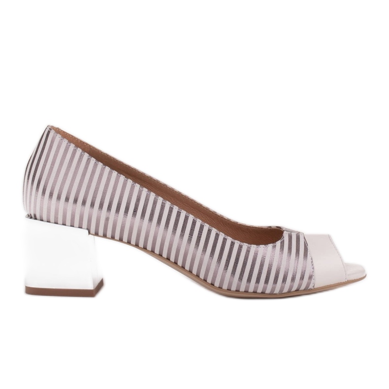 Marco Shoes Décolleté da donna a righe metalliche con apertura frontale bianca d'argento