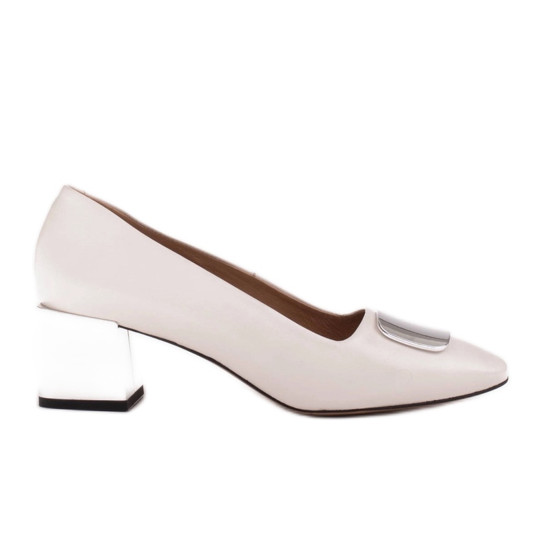 Marco Shoes Décolleté con tacco metallico e decorazione cromata piatta bianca