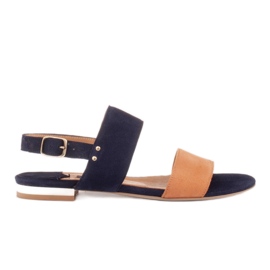 Marco Shoes Sandali flat in camoscio naturale con tacco metallico beige blu navy
