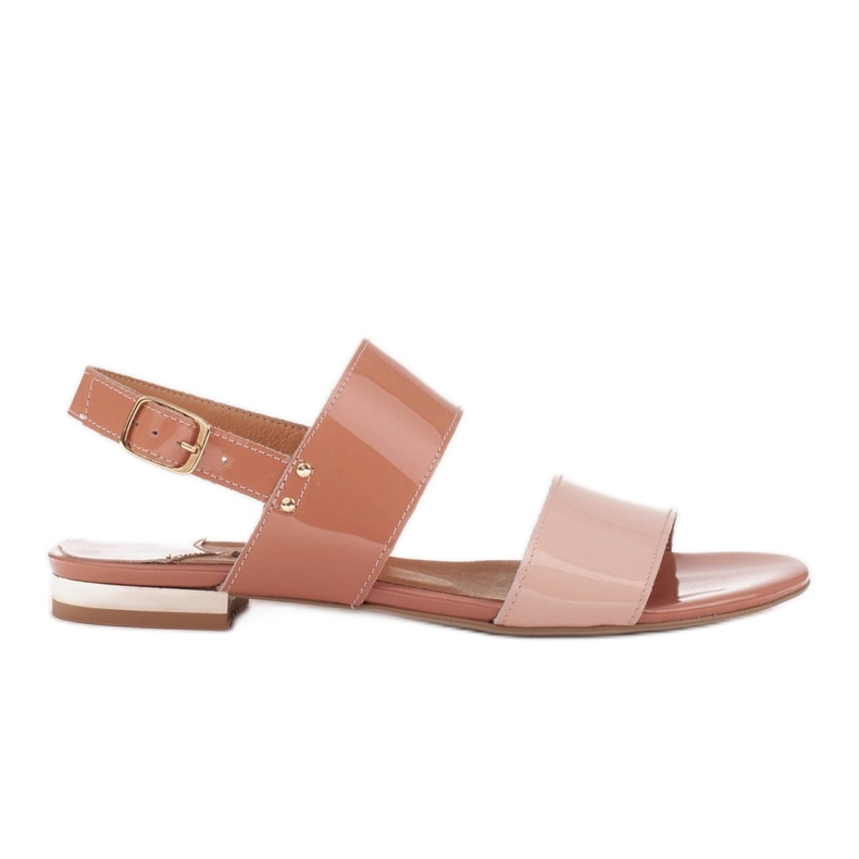 Marco Shoes Sandali flat con lacca e tacco metallico beige