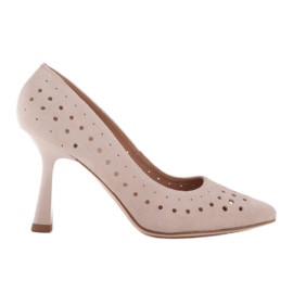Marco Shoes Stiletti in camoscio naturale con perforazione decorativa beige