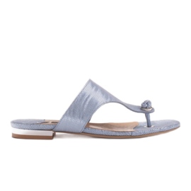 Marco Shoes Infradito piatto in pelle con tacco metallico blu