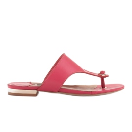 Marco Shoes Infradito piatto in pelle con tacco metallico rosa