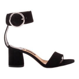 Marco Shoes Sandali da donna in pelle con fibbia decorativa nero