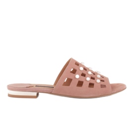 Marco Shoes Pantofole da donna eleganti con perle e perforazioni rosa
