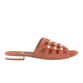 Marco Shoes Pantofole da donna eleganti con perle e perforazioni arancia