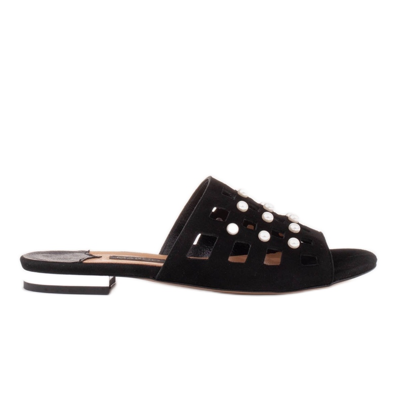 Marco Shoes Pantofole da donna eleganti con perle e perforazioni nero