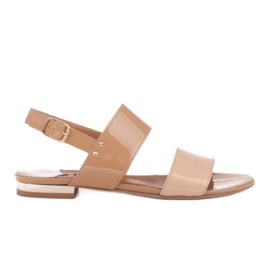 Marco Shoes Sandali flat con lacca e tacco metallico beige