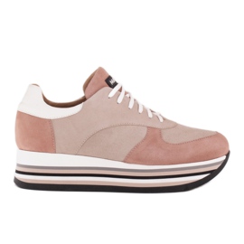 Marco Shoes Sneakers su una suola spessa in pelle naturale beige