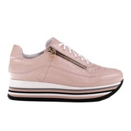 Marco Shoes Sneakers su una suola spessa in pelle naturale rosa