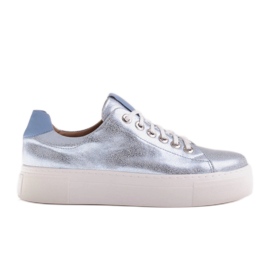 Marco Shoes Sneakers da donna in vera pelle su suola spessa blu