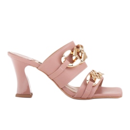 Marco Shoes Pantofole da donna in pelle con catena decorativa rosa