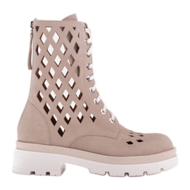 Marco Shoes Stivali in velluto con perforazione beige
