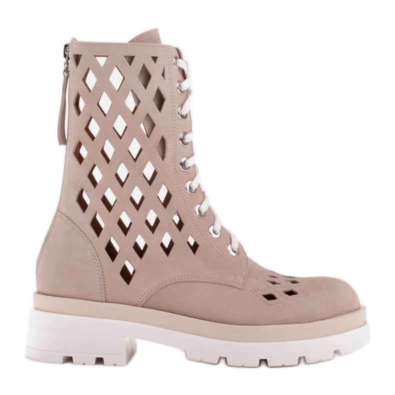 Marco Shoes Stivali in velluto con perforazione beige
