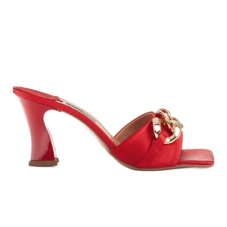 Marco Shoes Pantofole da donna in raso rosso con catena decorativa