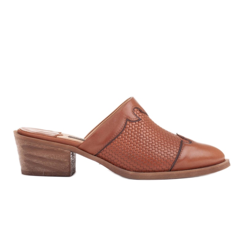 Marco Shoes Ciabatte da donna con tacco in pelle con scanalature marrone
