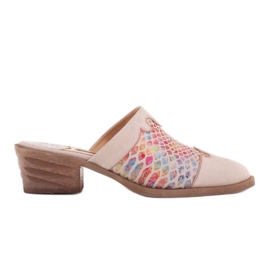 Marco Shoes Ciabatte da donna con tacco in pelle con scanalature beige multicolore