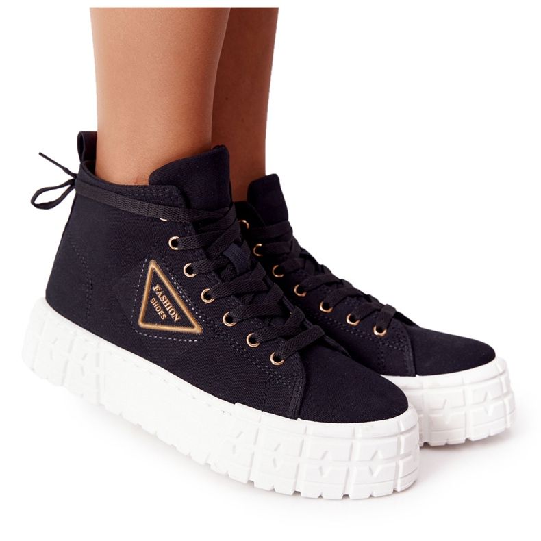 Sneakers alte da donna su piattaforma Manhattan nera nero