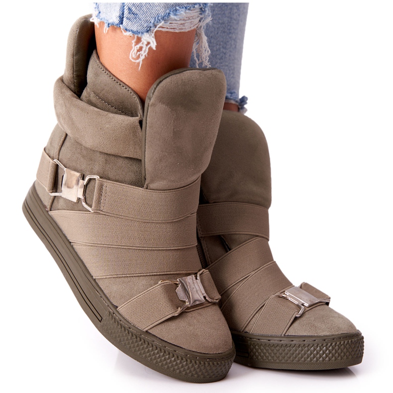 Sneakers con zeppa in pelle scamosciata Lu Boo Oliva verde