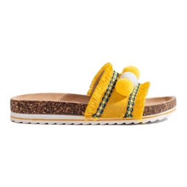 Ciabatte alla moda con pompon giallo