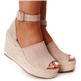 MSMG Sandali con zeppa Makenna beige con trecce