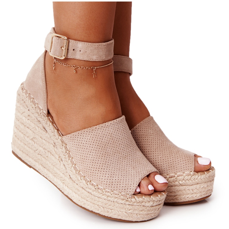 MSMG Sandali con zeppa Makenna beige con trecce