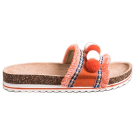 SHELOVET Ciabatte alla moda con pompon arancia