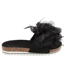 Pantofole in sughero nere con fiori CK113P Black nero