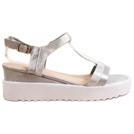 Bestelle Sandali con zeppa scintillanti argento grigio