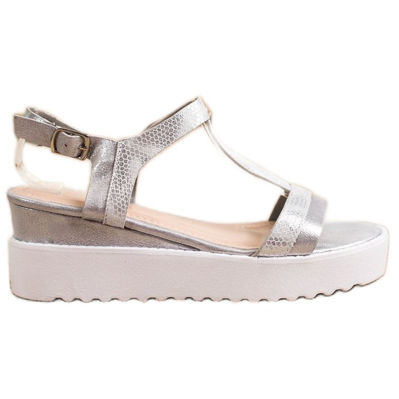 Bestelle Sandali con zeppa scintillanti d'argento grigio