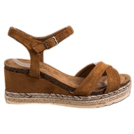 SHELOVET Sandali con zeppa con pelle scamosciata marrone