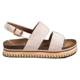 Ideal Shoes Sandali in pelle scamosciata sulla piattaforma beige