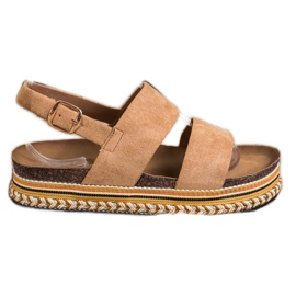 Ideal Shoes Sandali in pelle scamosciata sulla piattaforma beige marrone