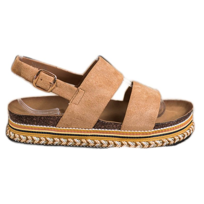 Ideal Shoes Sandali in pelle scamosciata sulla piattaforma beige marrone
