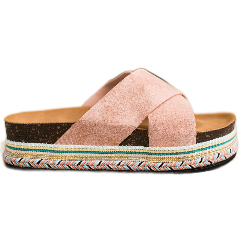 SHELOVET Pantofole in pelle scamosciata cipria rosa