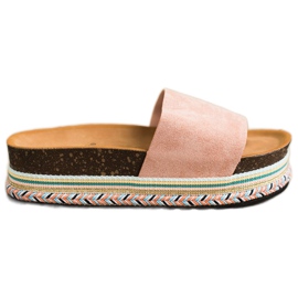 SHELOVET Comode pantofole in pelle scamosciata rosa