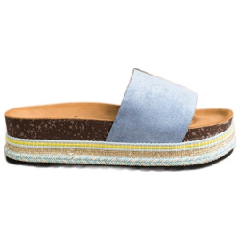 SHELOVET Comode pantofole in pelle scamosciata blu