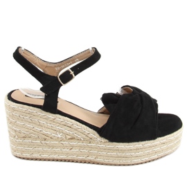 Sandali neri espadrillas su zeppe WH-3K63 Black nero