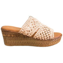 Laura Mode Pantofole con zeppa traforata beige marrone