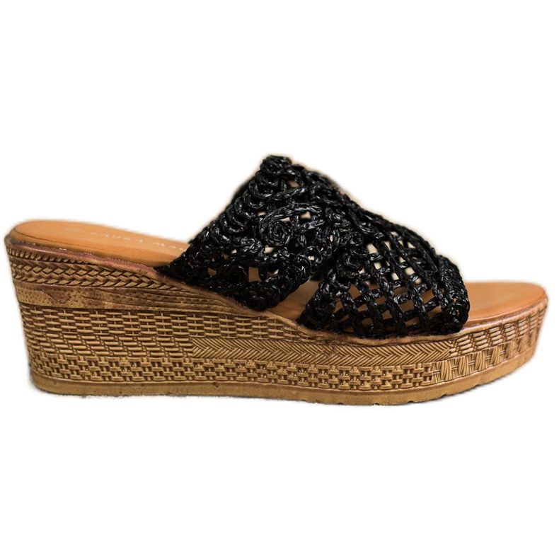 Laura Mode Pantofole con zeppa traforata nero