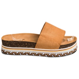 SHELOVET Comode pantofole in pelle scamosciata marrone